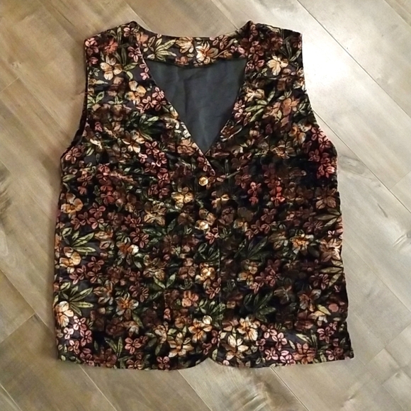 90s Floral Velvet Vest – Rich Tapestry Feel - Picture 1 of 3